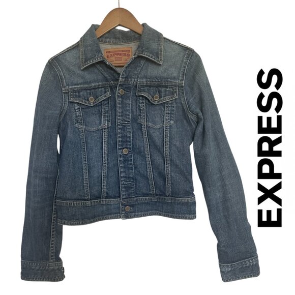 Express | Precision Fit Denim Jean Jacket, Size 8 - Picture 1 of 5